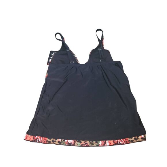 Rekita Ladies tankini swim top Black leopard and rose print size M - Picture 2 of 4